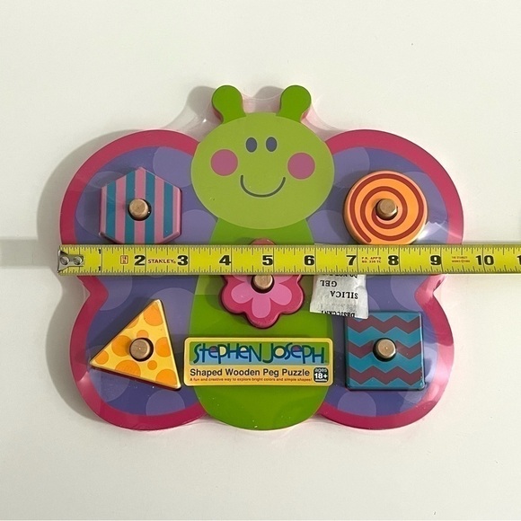 Lot of 2 Stephen Joseph Shaped Wooden Peg Puzzle Butterfly and Cupcake - Picture 4 of 7